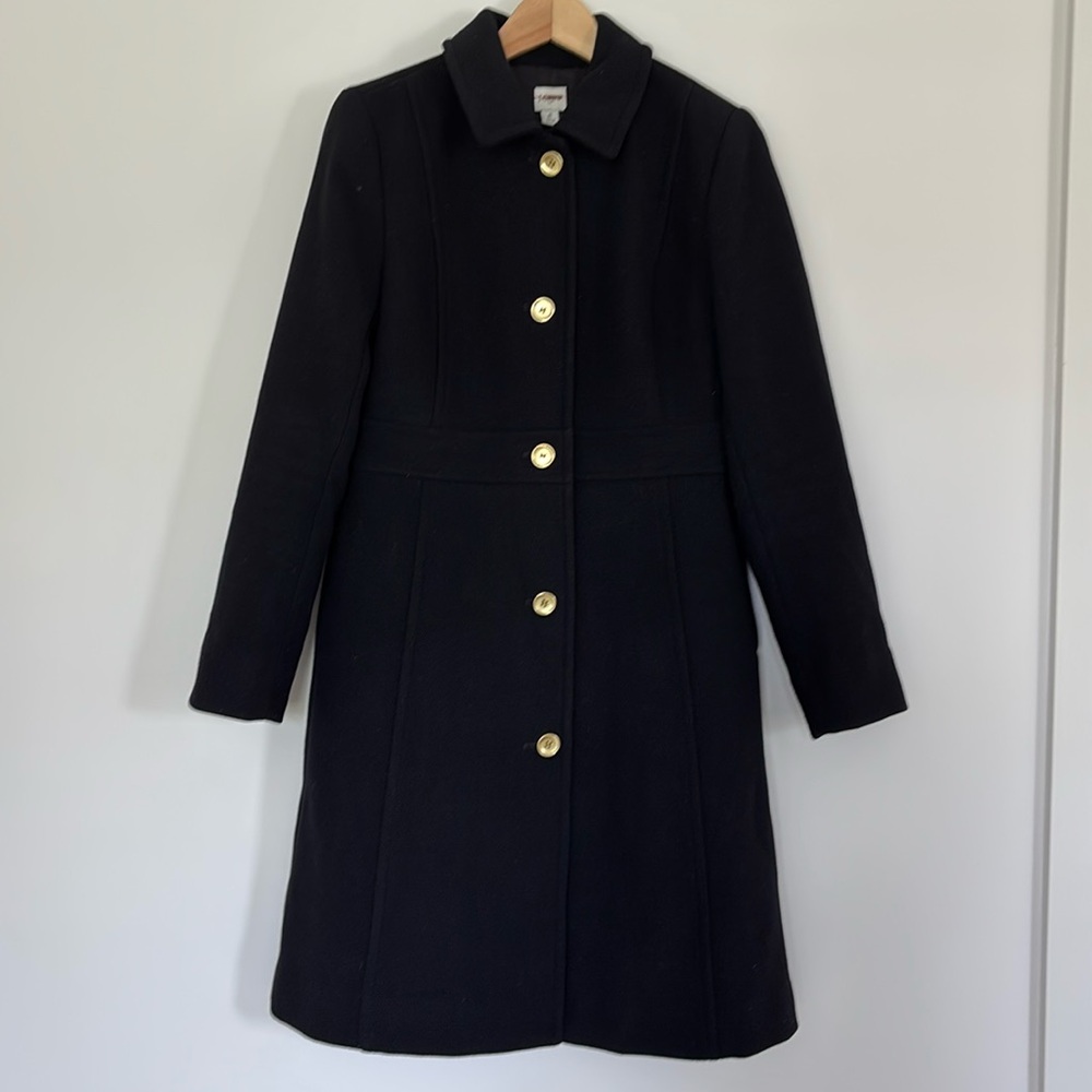 J. Crew Black Wool Blend Pea Coat with Gold Buttons - Picture 4 of 7